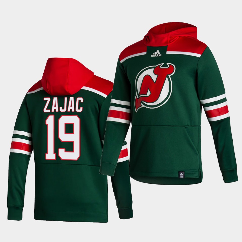 Men New Jersey Devils 19 Zajac Green NHL 2021 Adidas Pullover Hoodie Jersey